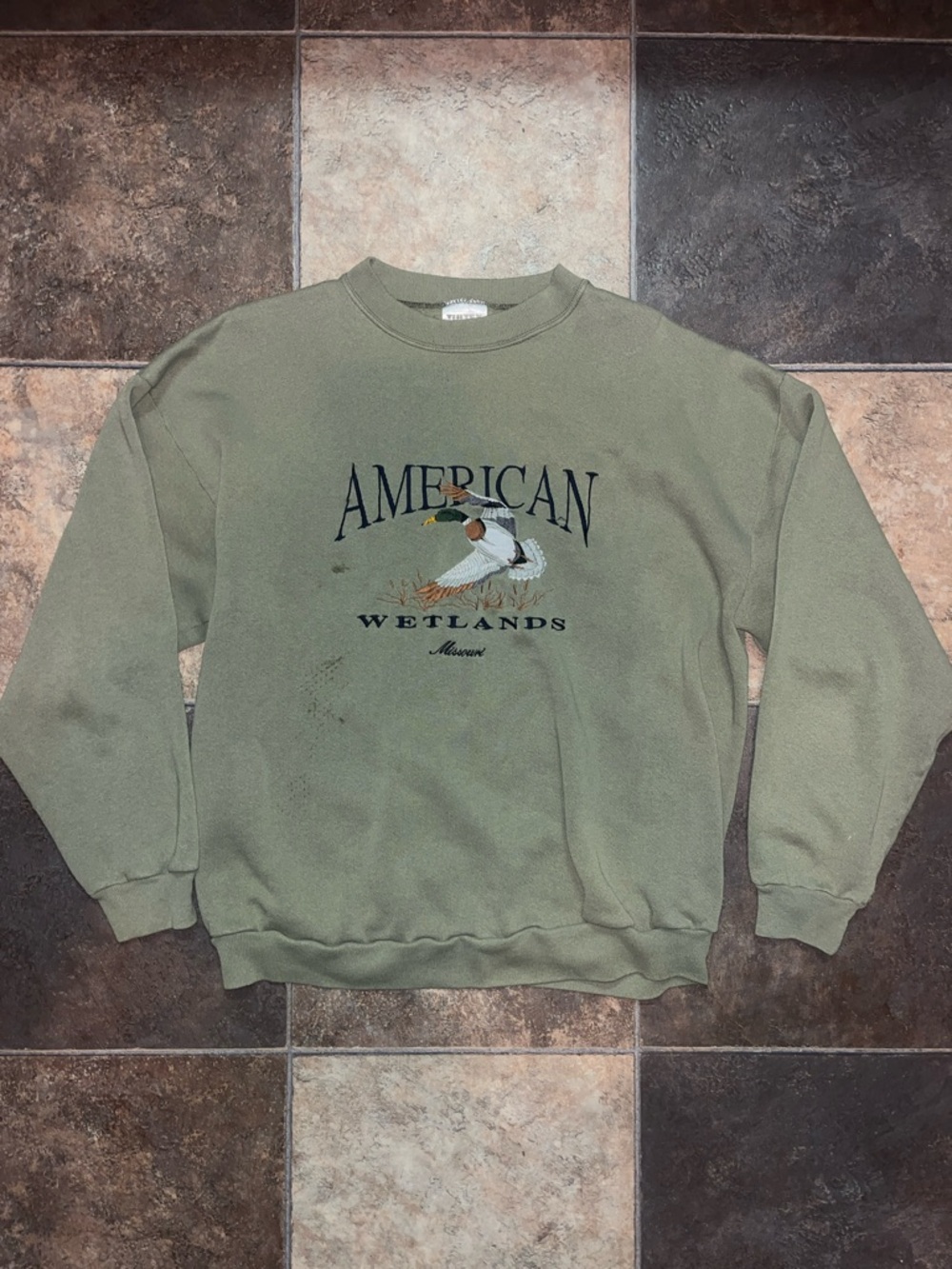 Vintage Tultex Olive Green American Wetlands Crewneck Sweatshirt